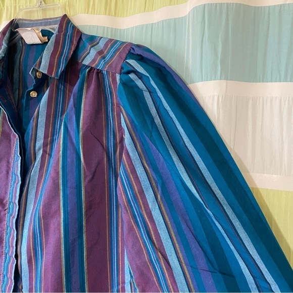 Vintage Puff Sleeve Striped Button Down Blouse Ulla Johnson Style Sz Medium - Picture 3 of 8